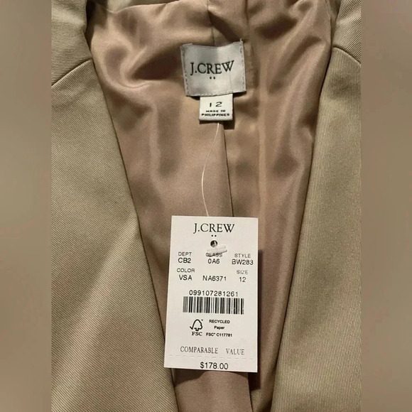 J Crew Khaki Blazer Beige One Button NWT Cream Beige Size 12 Single Breast Chino - Picture 7 of 15